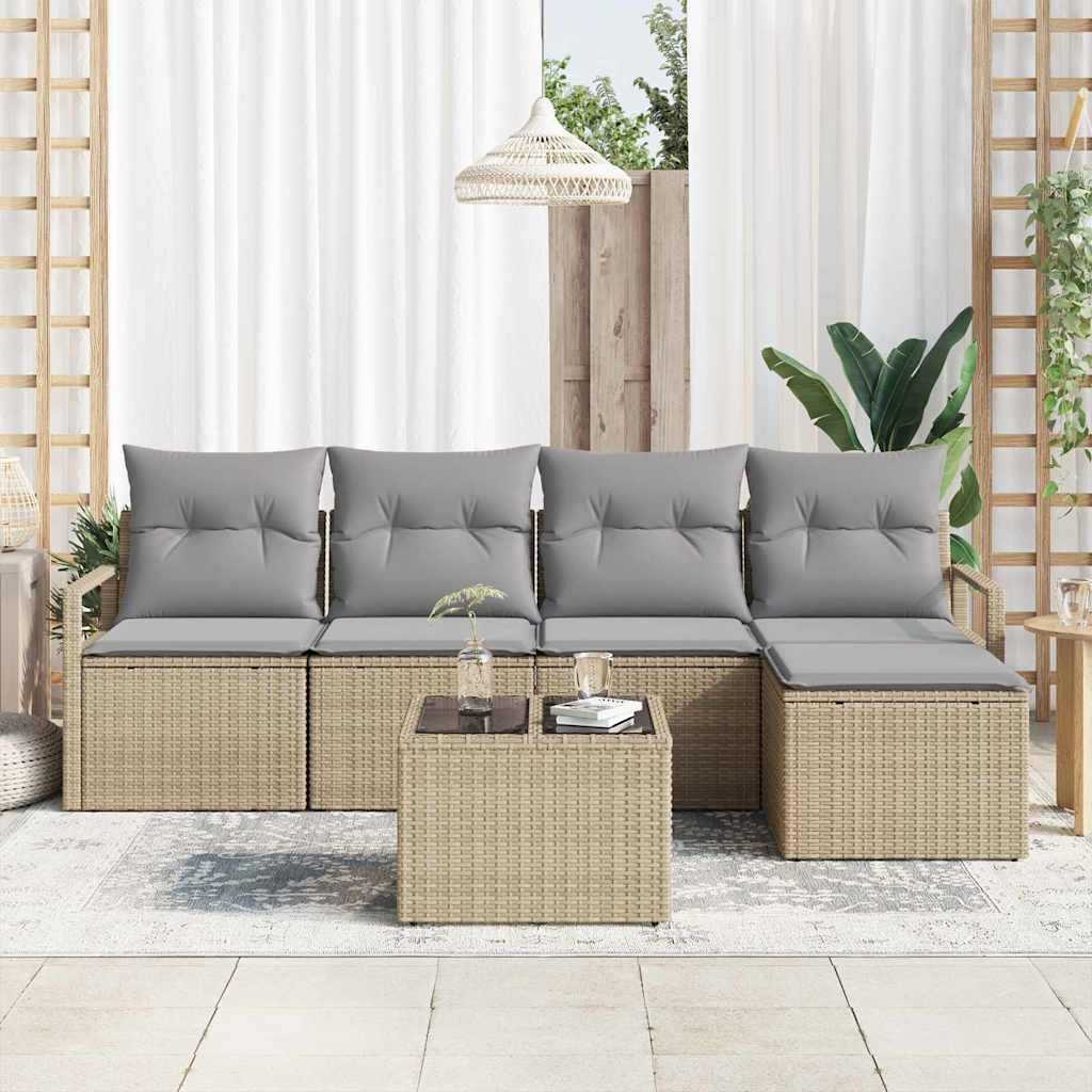 Ensemble de Canapés avec coussin 6 pcs Beige polyrotin
