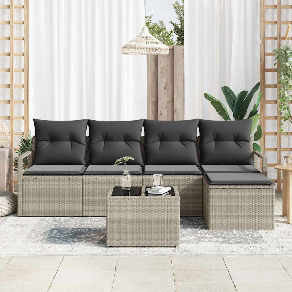 Ensemble de Canapés avec coussin 6 pcs Gris clair polyrotin