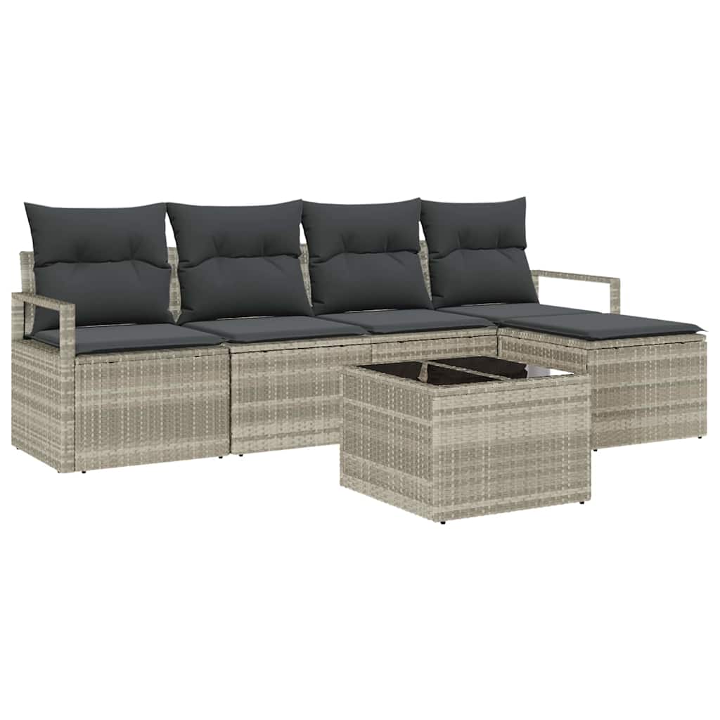 Ensemble de Canapés avec coussin 6 pcs Gris clair polyrotin