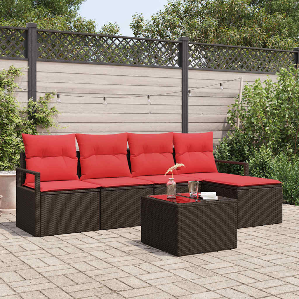 Ensemble de Canapés avec coussin 6 pcs Marron polyrotin
