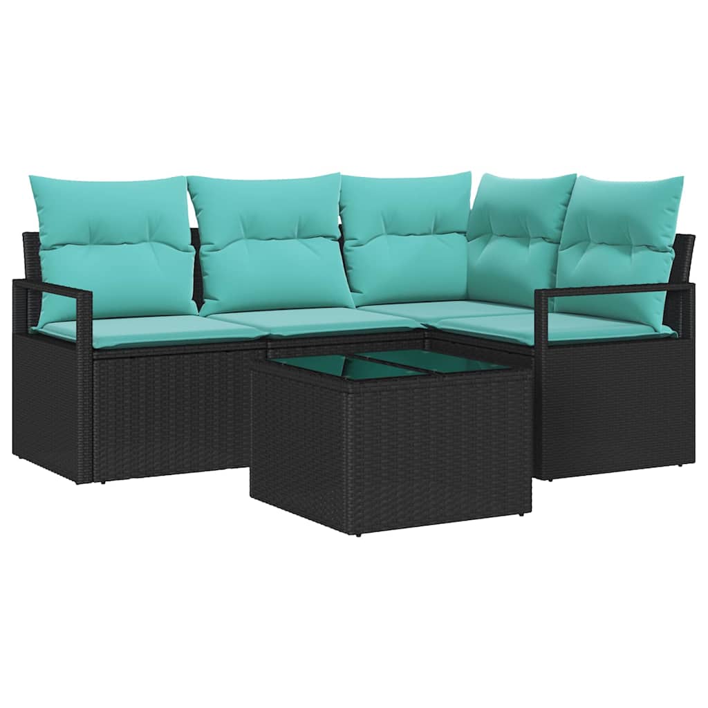 Ensemble de Canapés avec coussin 5 pcs Noir polyrotin