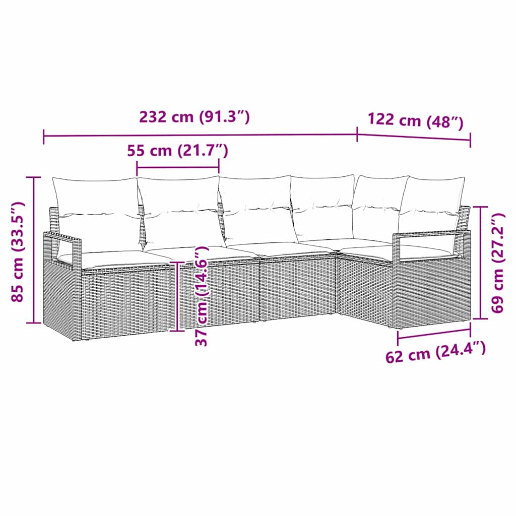 Ensemble de Canapés avec coussin 5 pcs Marron polyrotin