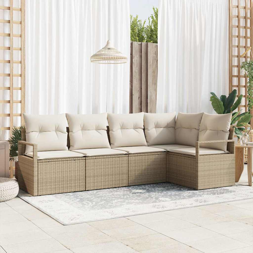 Ensemble de Canapés avec coussin 5 pcs Beige polyrotin