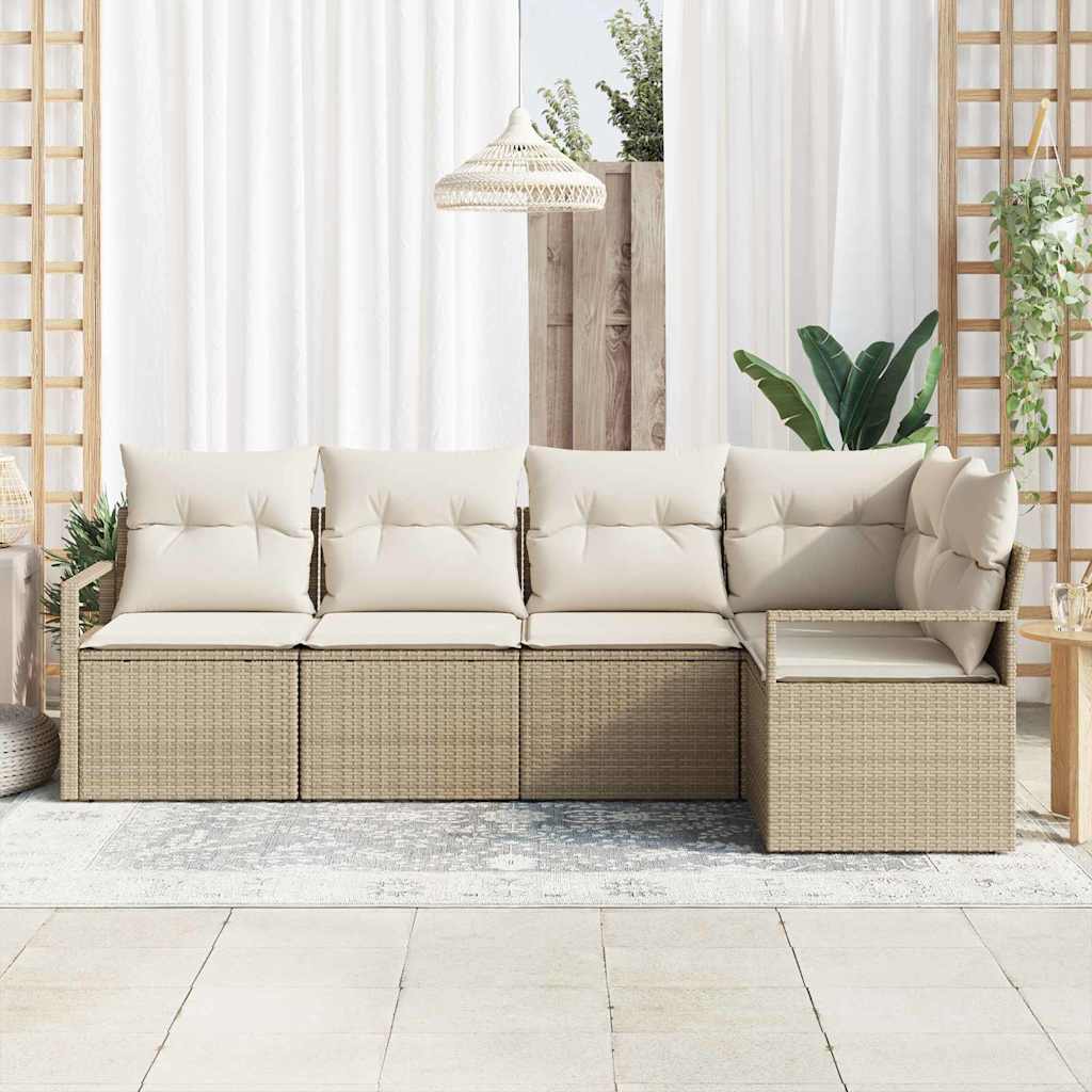 Ensemble de Canapés avec coussin 5 pcs Beige polyrotin