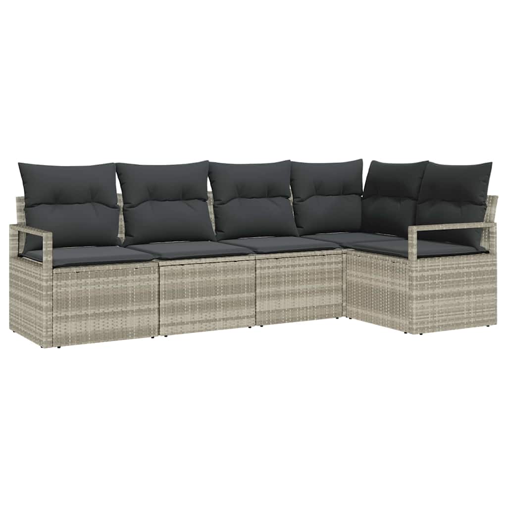 Ensemble de Canapés avec coussin 5 pcs Gris clair polyrotin
