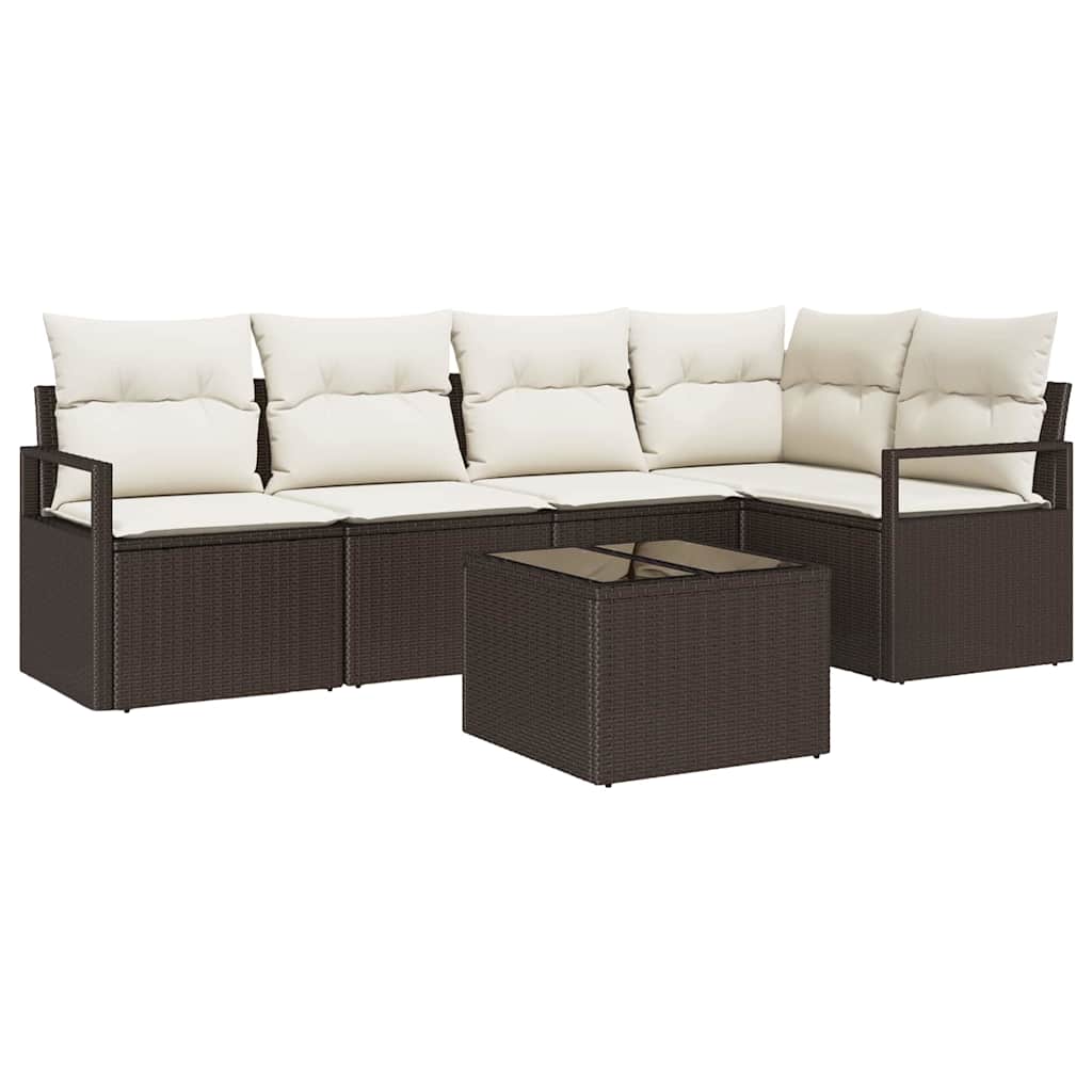 Ensemble de Canapés avec coussin 6 pcs Marron polyrotin
