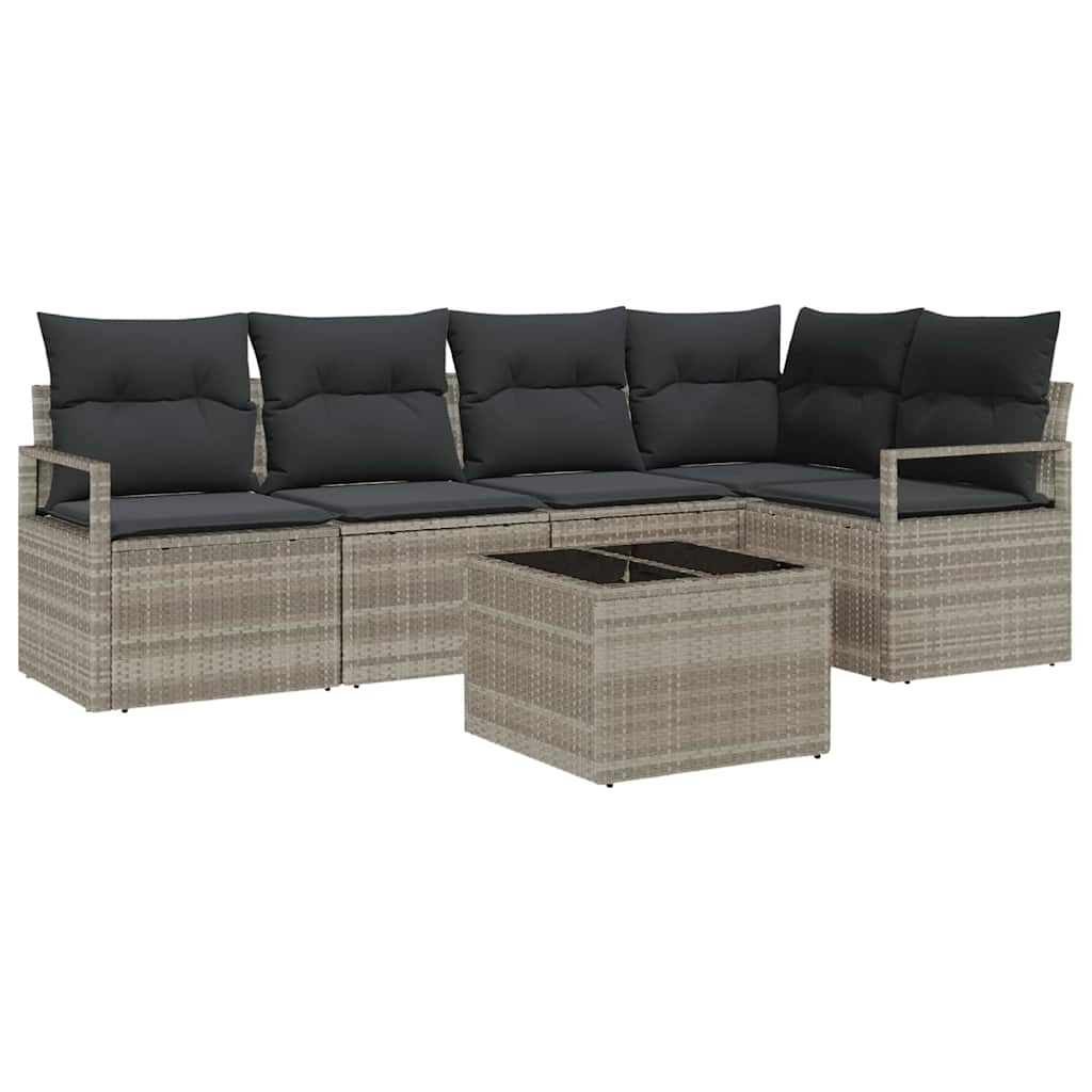 Ensemble de Canapés avec coussin 6 pcs Gris clair polyrotin