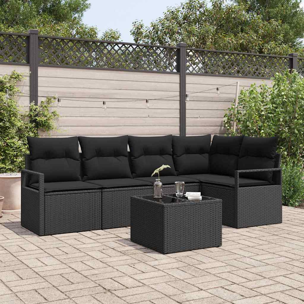 Ensemble de Canapés avec coussin 6 pcs Noir polyrotin