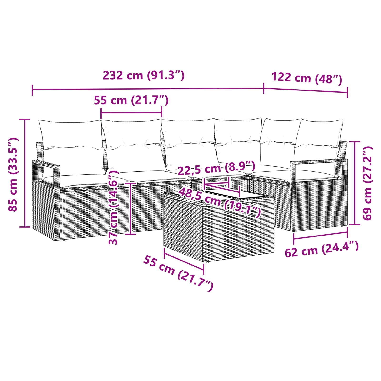 Ensemble de Canapés 6 pcs Gris polyrotin