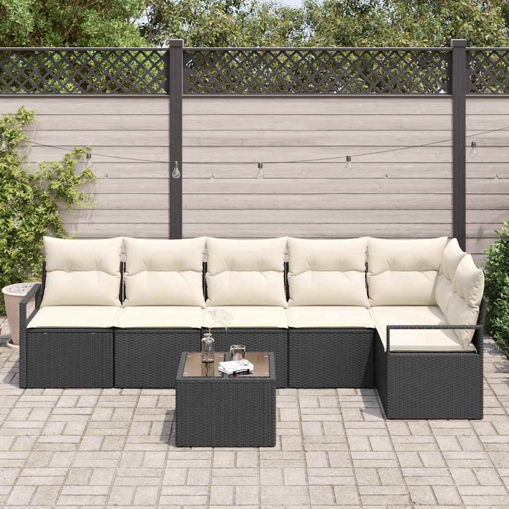 Ensemble de Canapés avec coussin 7 pcs Noir polyrotin