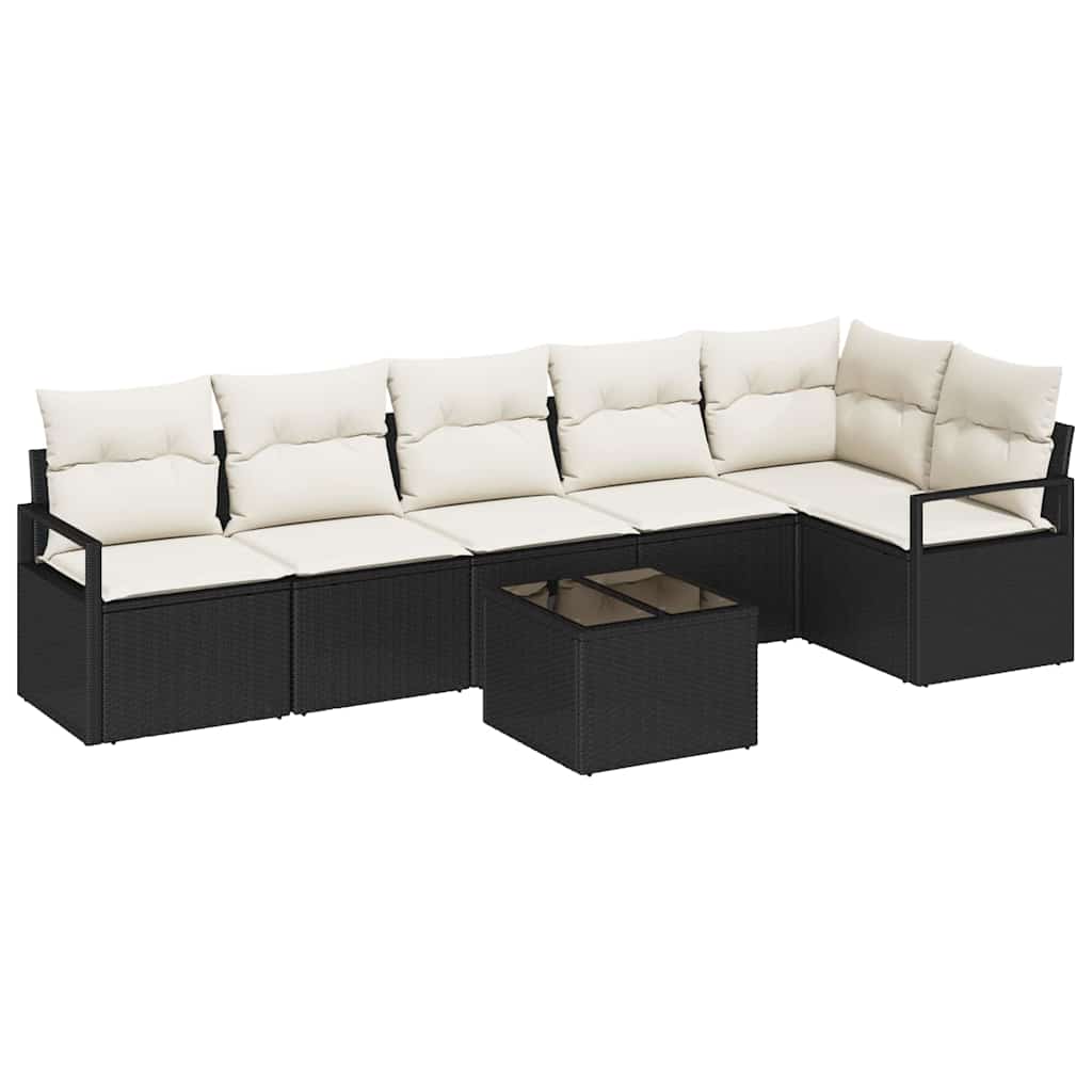 Ensemble de Canapés avec coussin 7 pcs Noir polyrotin