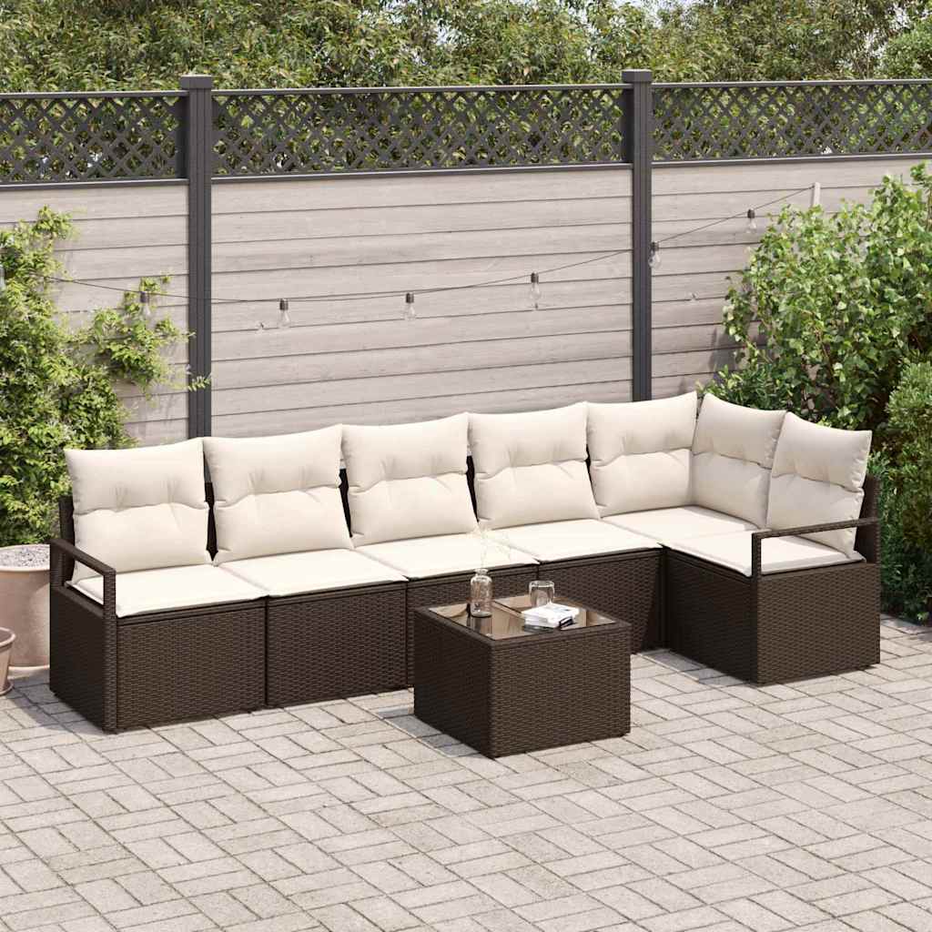 Ensemble de Canapés avec coussin 7 pcs Marron polyrotin