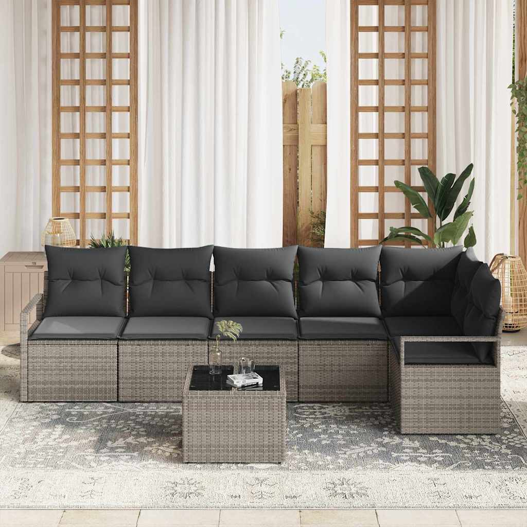 Ensemble de Canapés avec coussin 7 pcs Gris polyrotin