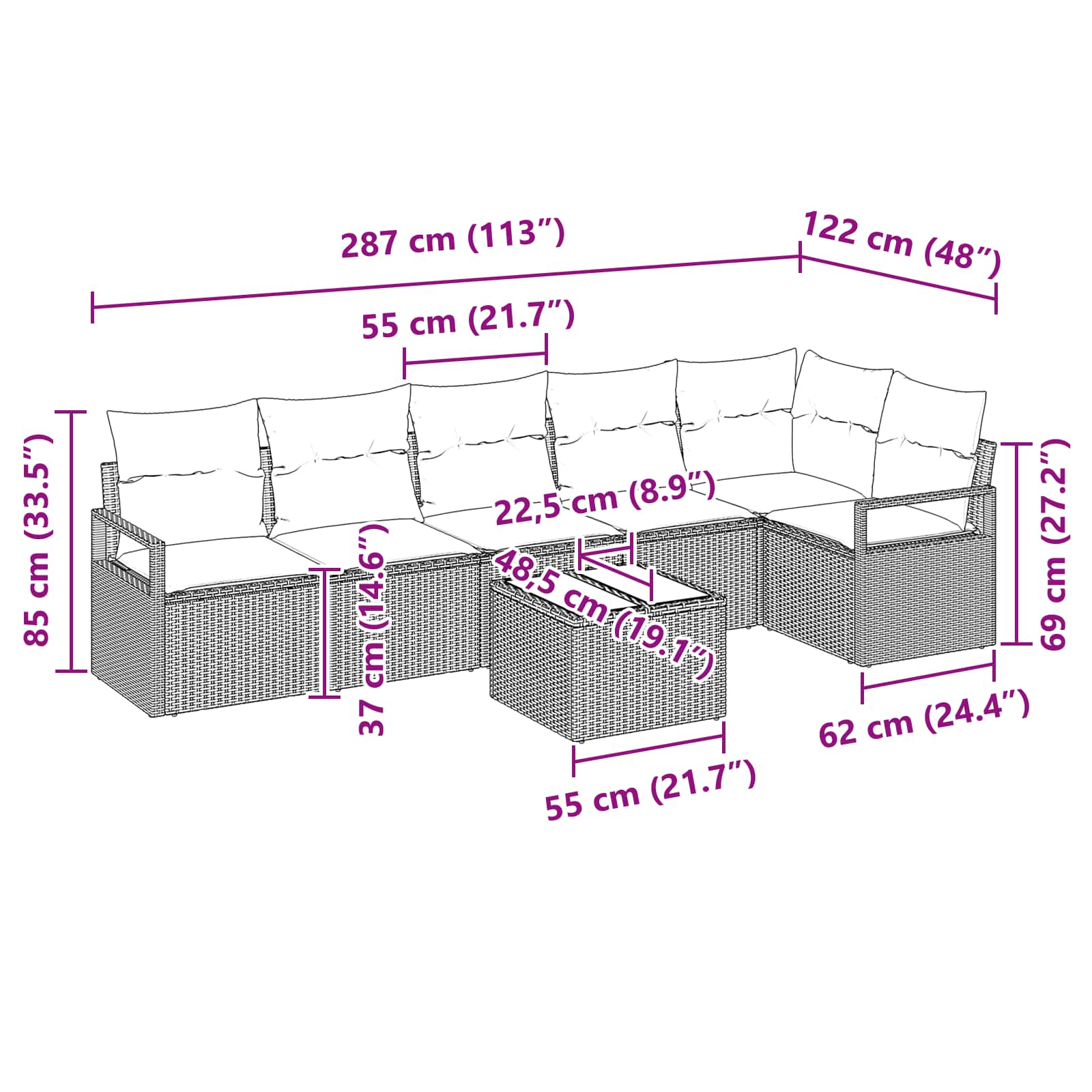 Ensemble de Canapés 7 pcs Gris polyrotin