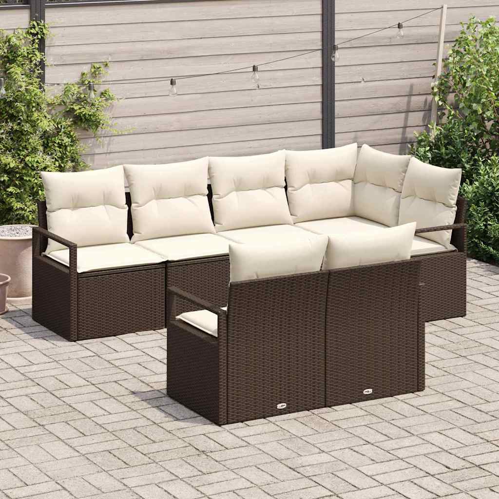 Ensemble de Canapés avec coussin 7 pcs Marron polyrotin