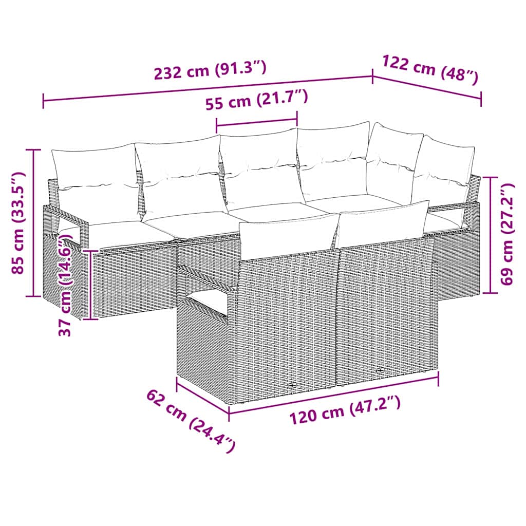 Ensemble de Canapés avec coussin 7 pcs Marron polyrotin