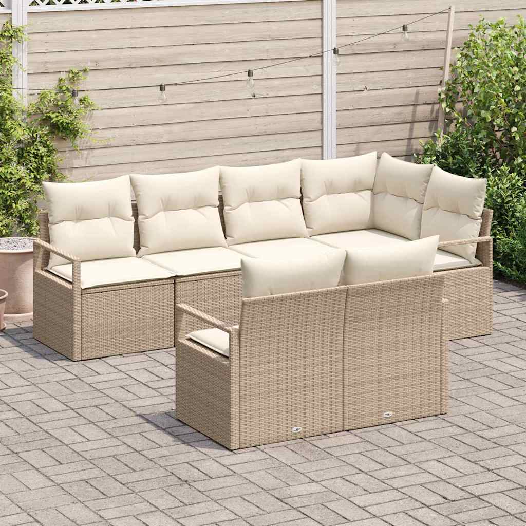 Ensemble de Canapés avec coussin 7 pcs Beige polyrotin
