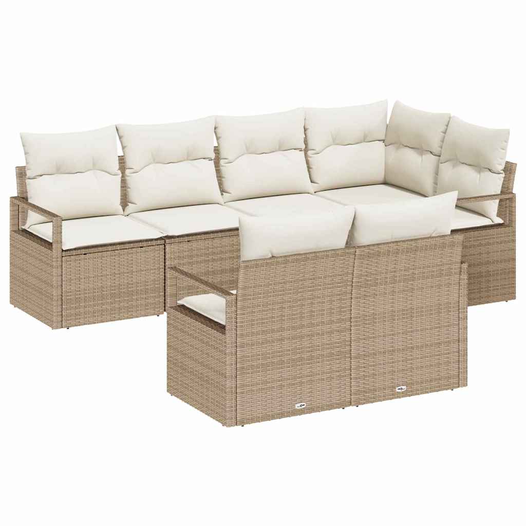 Ensemble de Canapés avec coussin 7 pcs Beige polyrotin