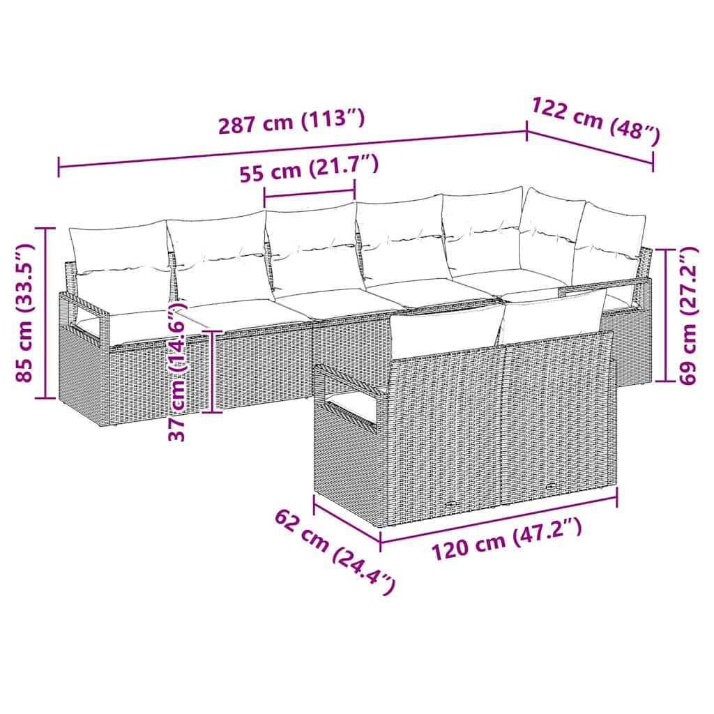 Ensemble de Canapés 8 pcs Gris clair polyrotin