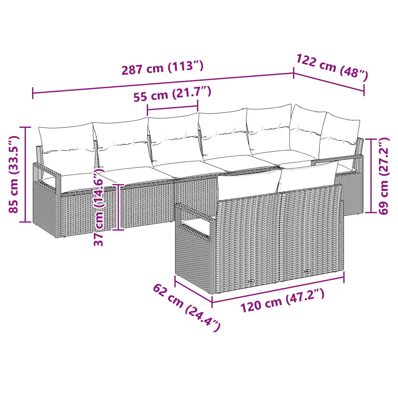Ensemble de Canapés 8 pcs Gris polyrotin