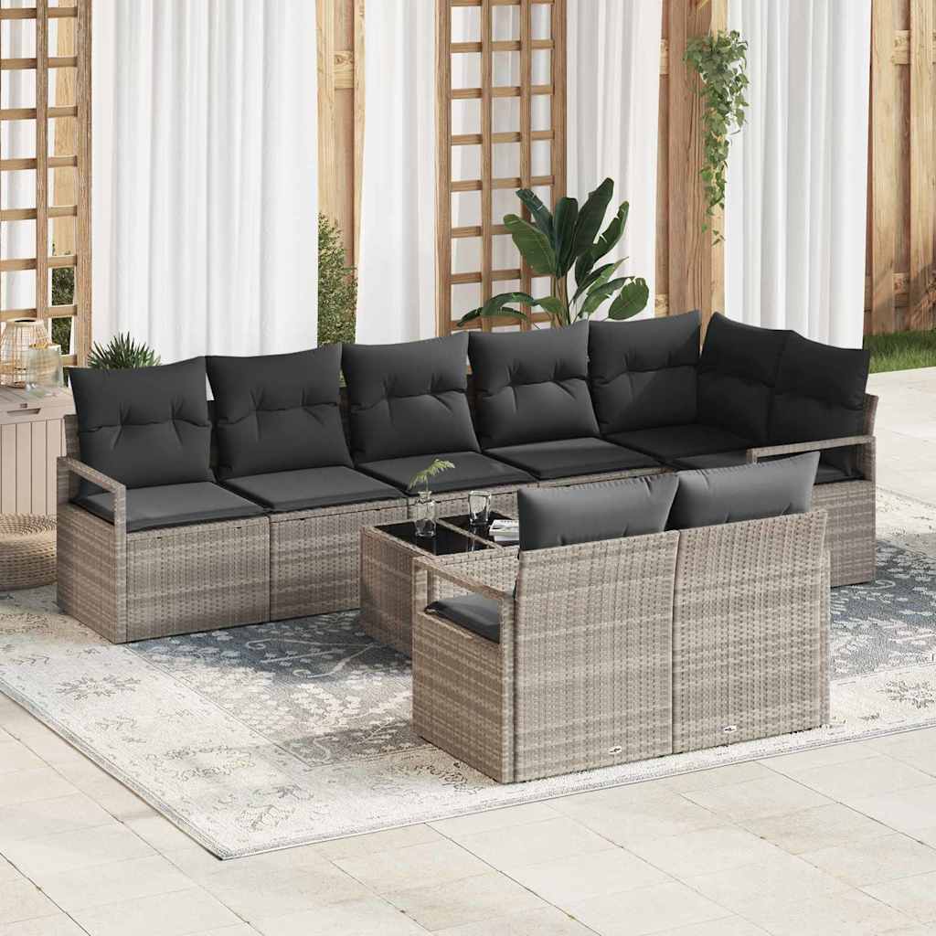 Ensemble de Canapés avec coussin 9 pcs Gris clair polyrotin