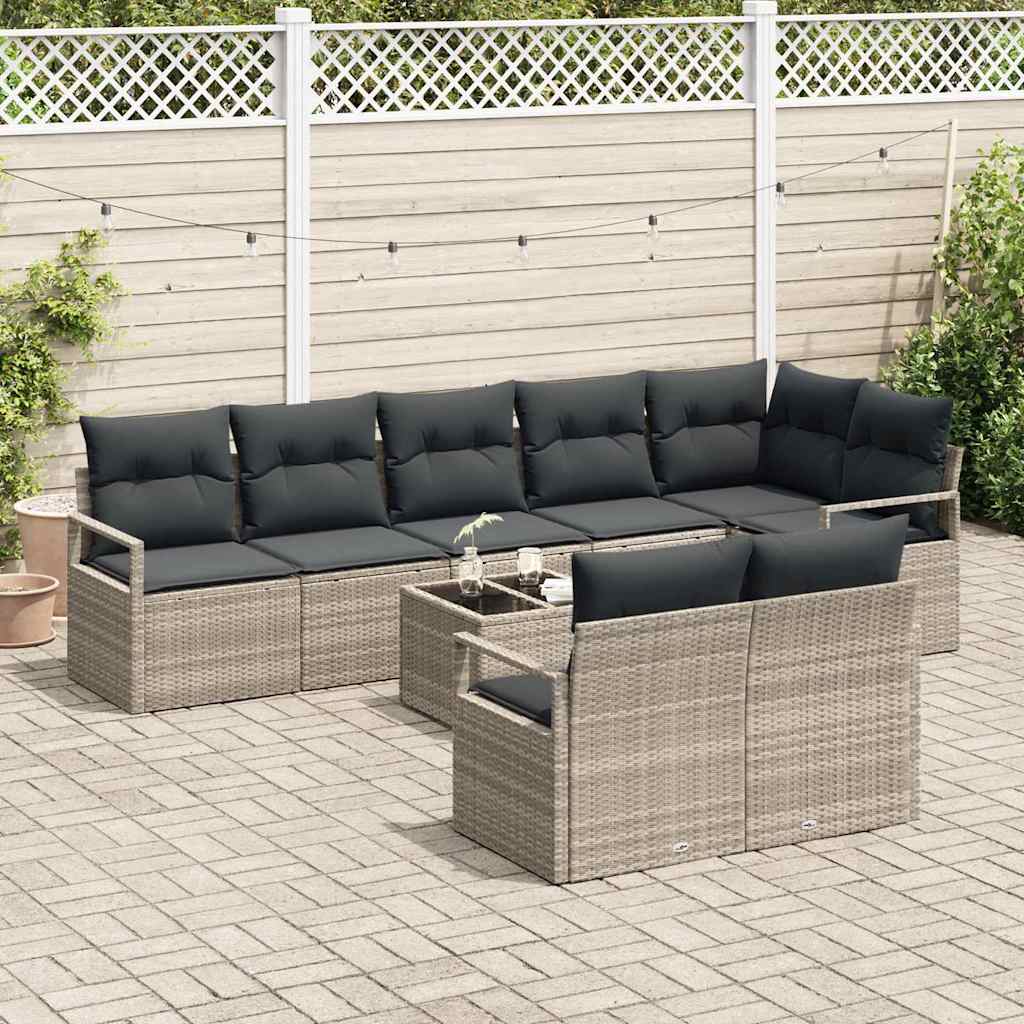 Ensemble de Canapés avec coussin 9 pcs Gris clair polyrotin