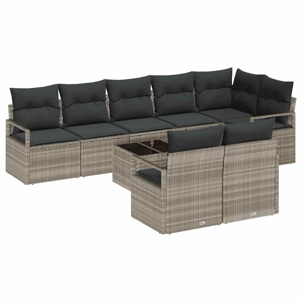 Ensemble de Canapés avec coussin 9 pcs Gris clair polyrotin