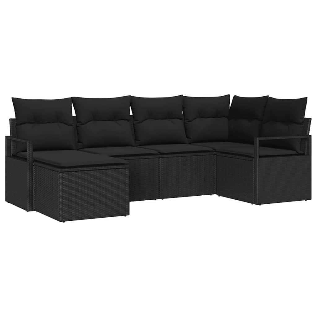 Ensemble de Canapés avec coussin 6 pcs Noir polyrotin