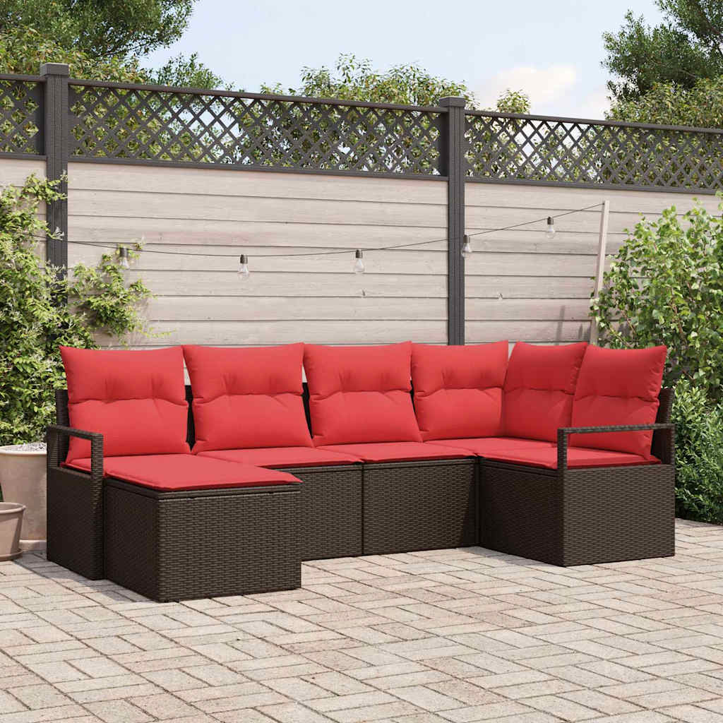Ensemble de Canapés avec coussin 6 pcs Marron polyrotin