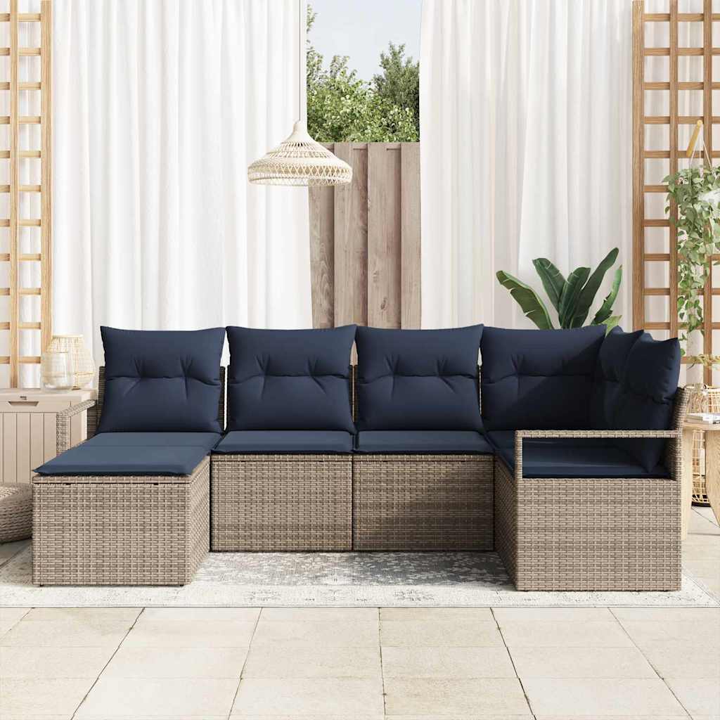 Ensemble de Canapés avec coussin 6 pcs Gris polyrotin