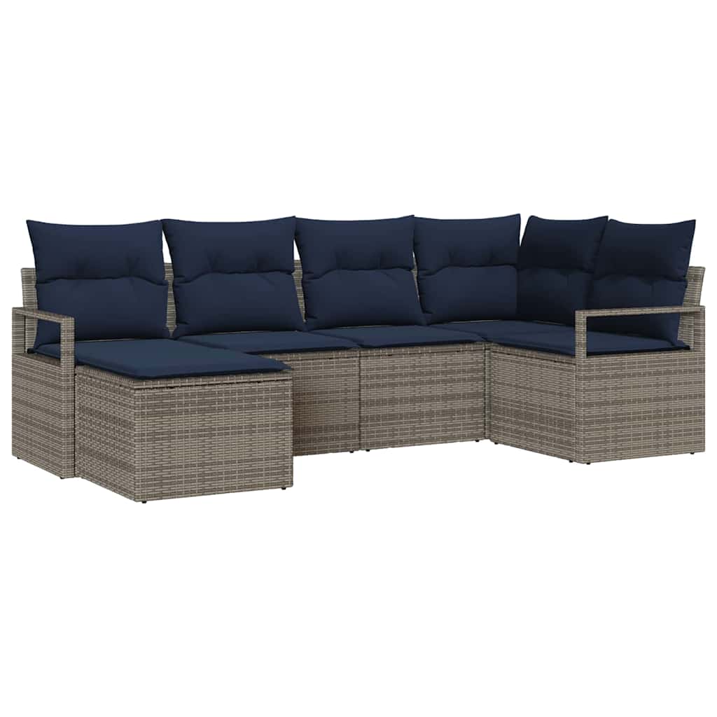 Ensemble de Canapés avec coussin 6 pcs Gris polyrotin