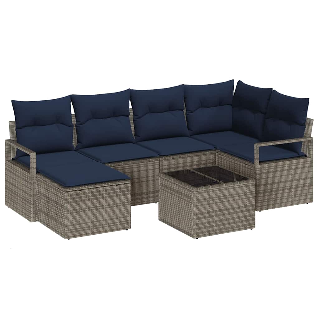 Ensemble de Canapés avec coussin 7 pcs Gris polyrotin