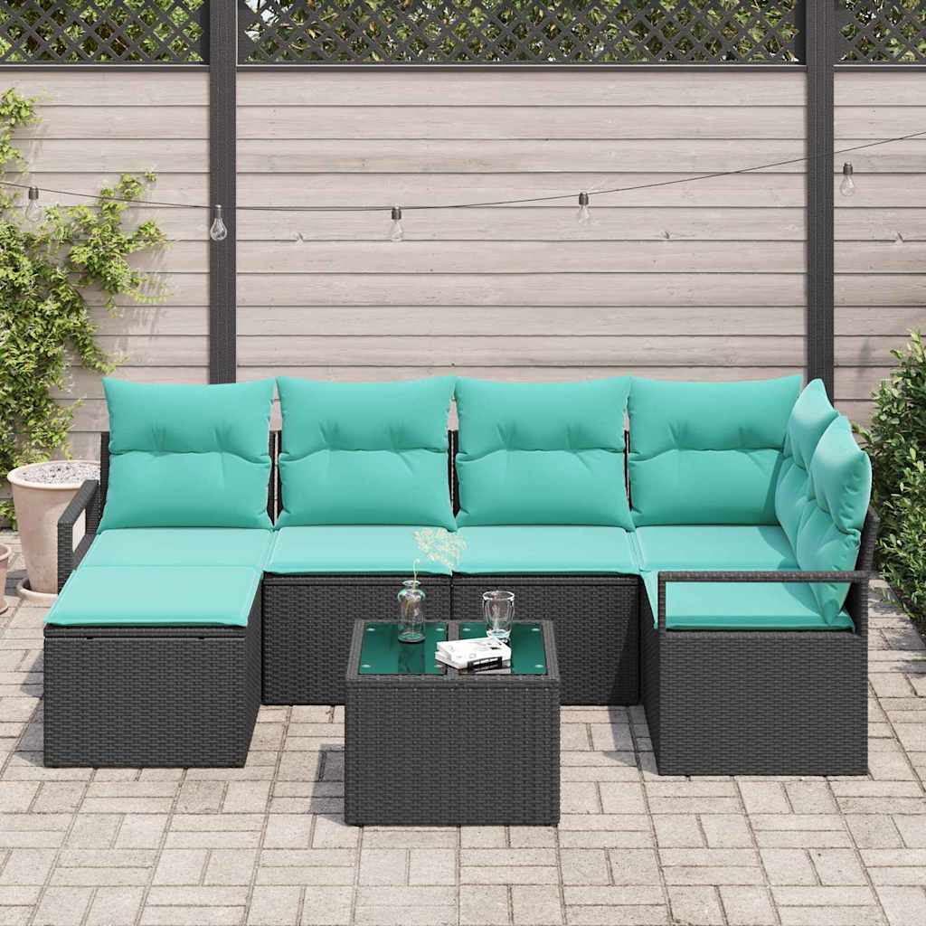 Ensemble de Canapés avec coussin 7 pcs Noir polyrotin