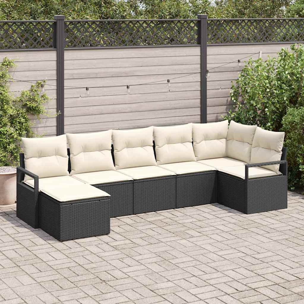 Ensemble de Canapés avec coussin 7 pcs Noir polyrotin