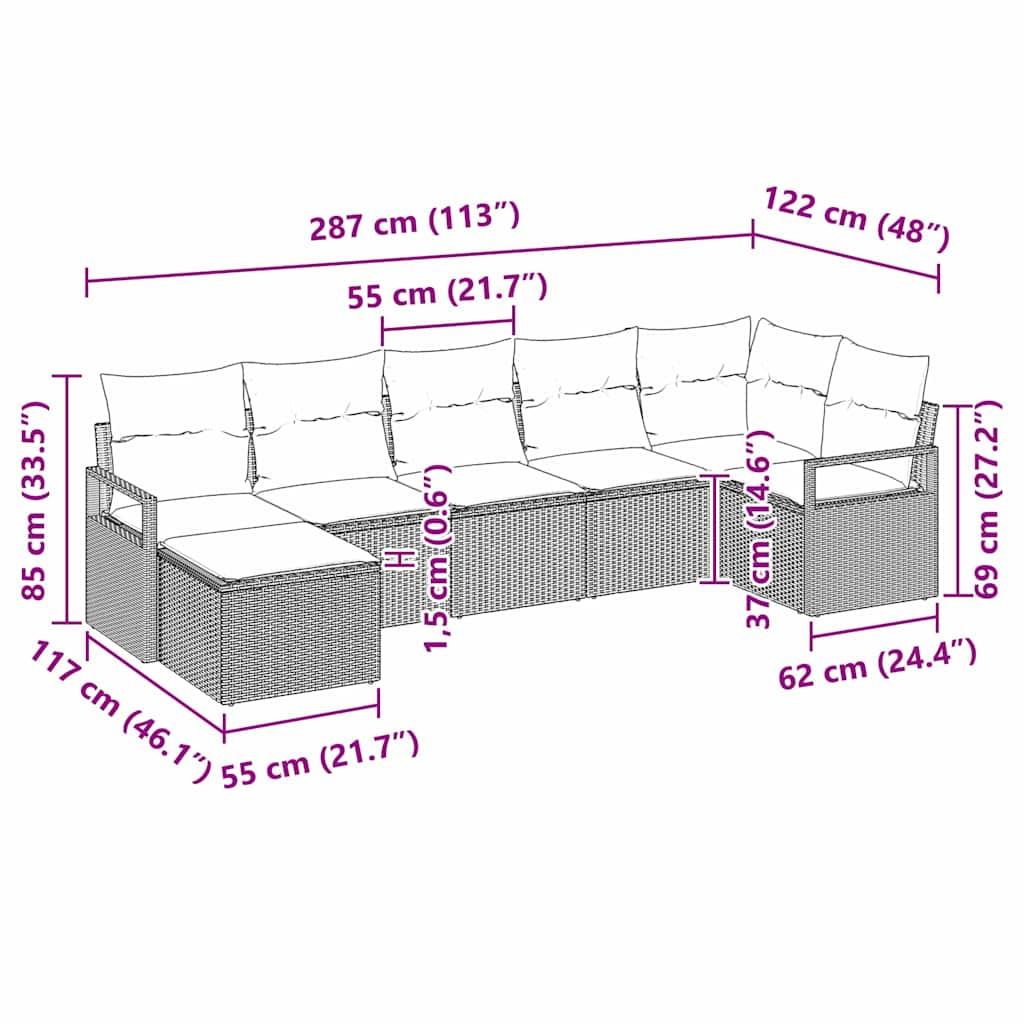 Ensemble de Canapés 7 pcs Marron polyrotin