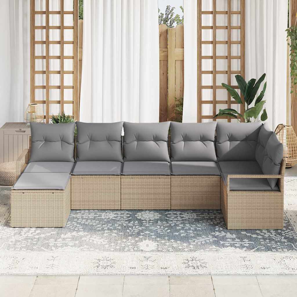 Ensemble de Canapés avec coussin 7 pcs Beige polyrotin