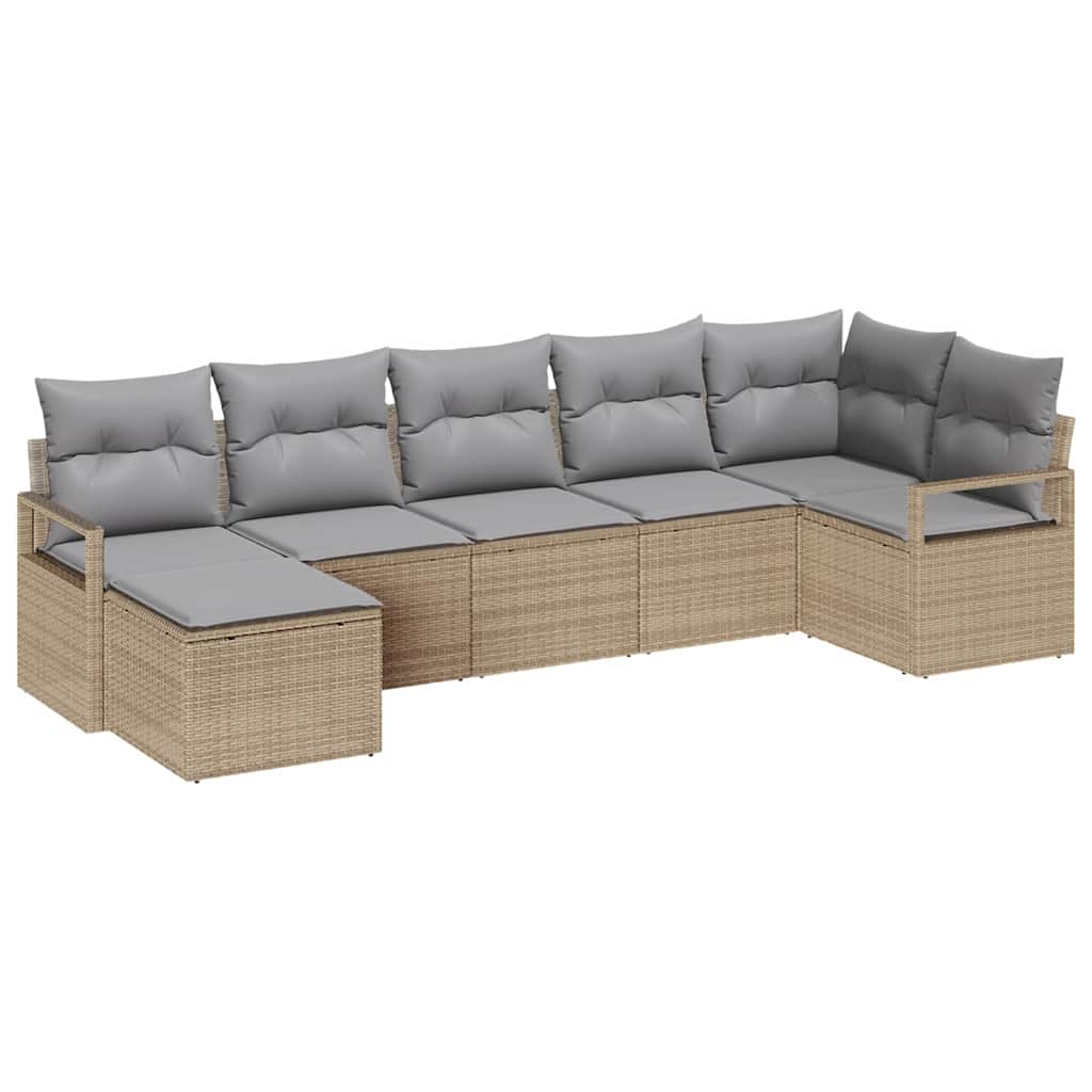 Ensemble de Canapés avec coussin 7 pcs Beige polyrotin