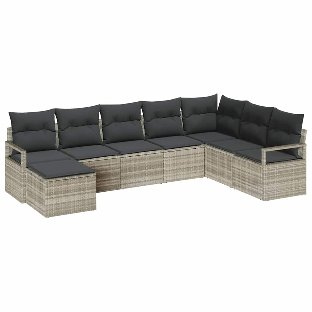Ensemble de Canapés avec coussin 7 pcs Gris clair polyrotin