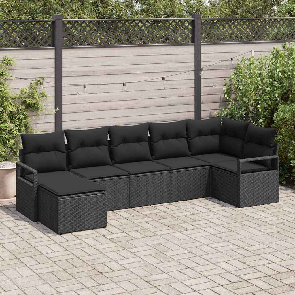 Ensemble de Canapés avec coussin 7 pcs Noir polyrotin