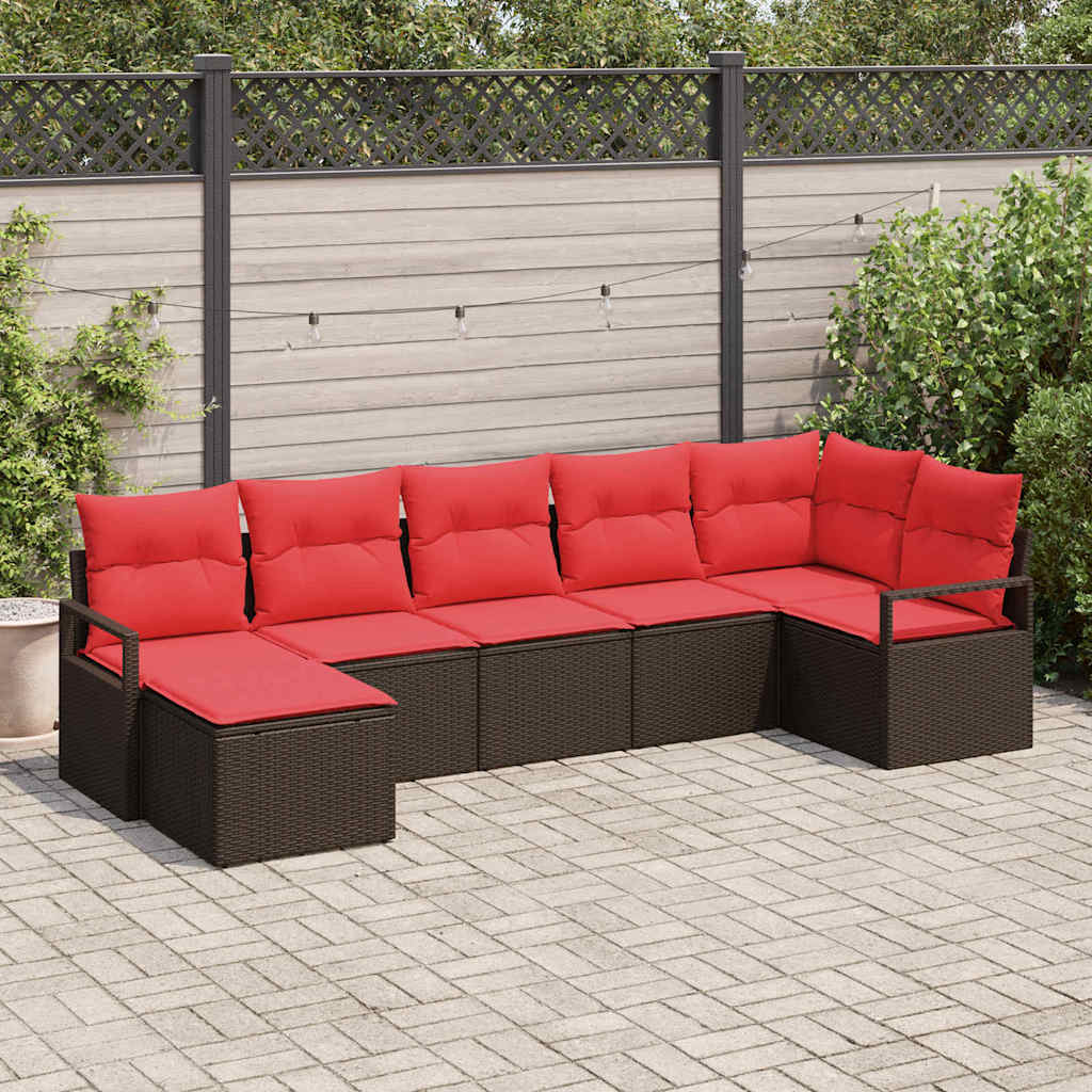 Ensemble de Canapés avec coussin 7 pcs Marron polyrotin
