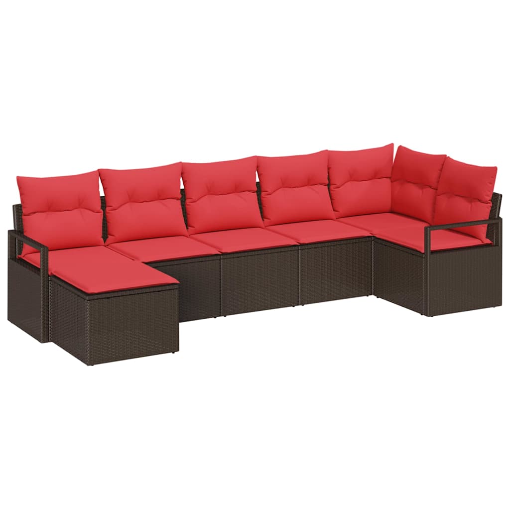 Ensemble de Canapés avec coussin 7 pcs Marron polyrotin