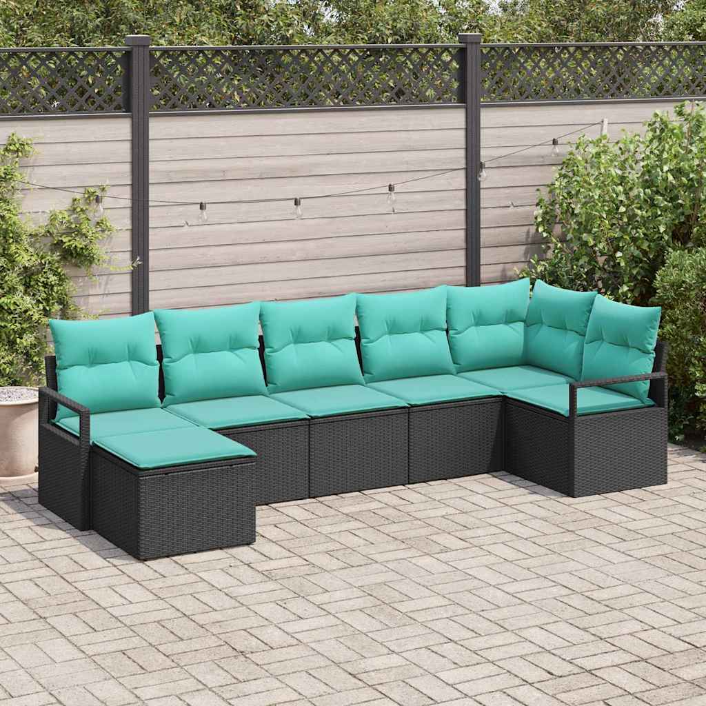 Ensemble de Canapés avec coussin 7 pcs Noir polyrotin