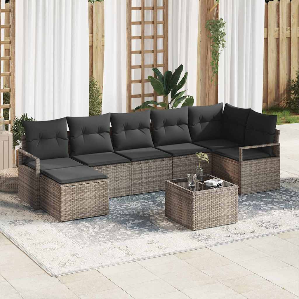 Ensemble de Canapés avec coussin 8 pcs Gris polyrotin