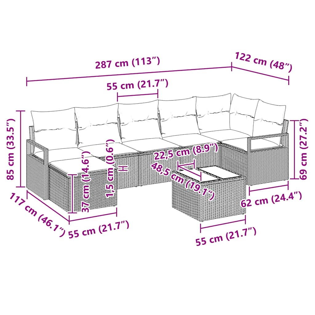 Ensemble de Canapés avec coussin 8 pcs Gris polyrotin