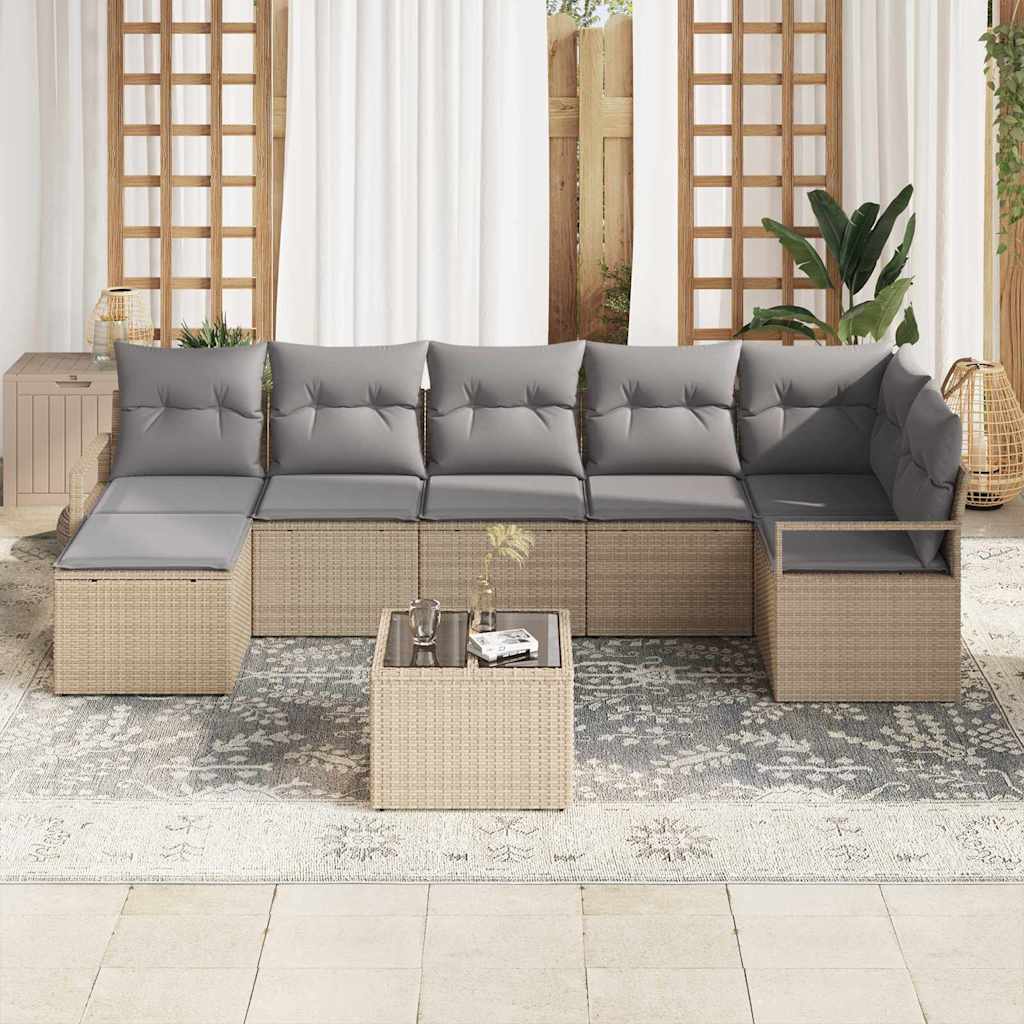 Ensemble de Canapés avec coussin 8 pcs Beige polyrotin