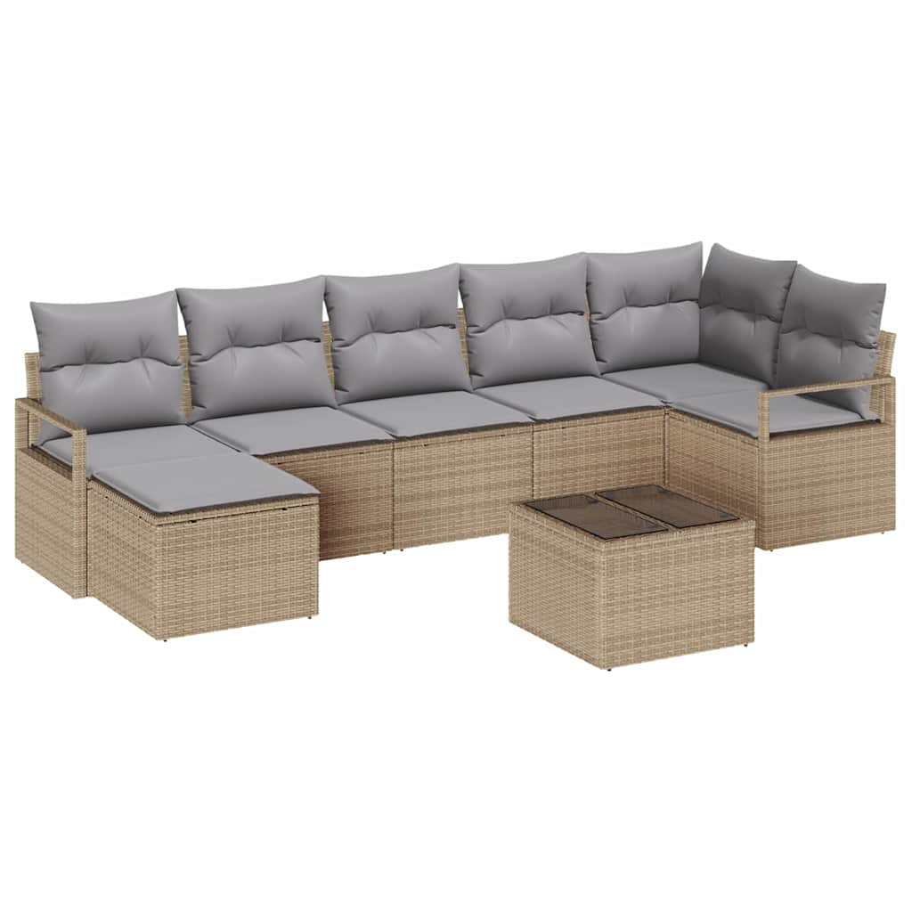 Ensemble de Canapés avec coussin 8 pcs Beige polyrotin