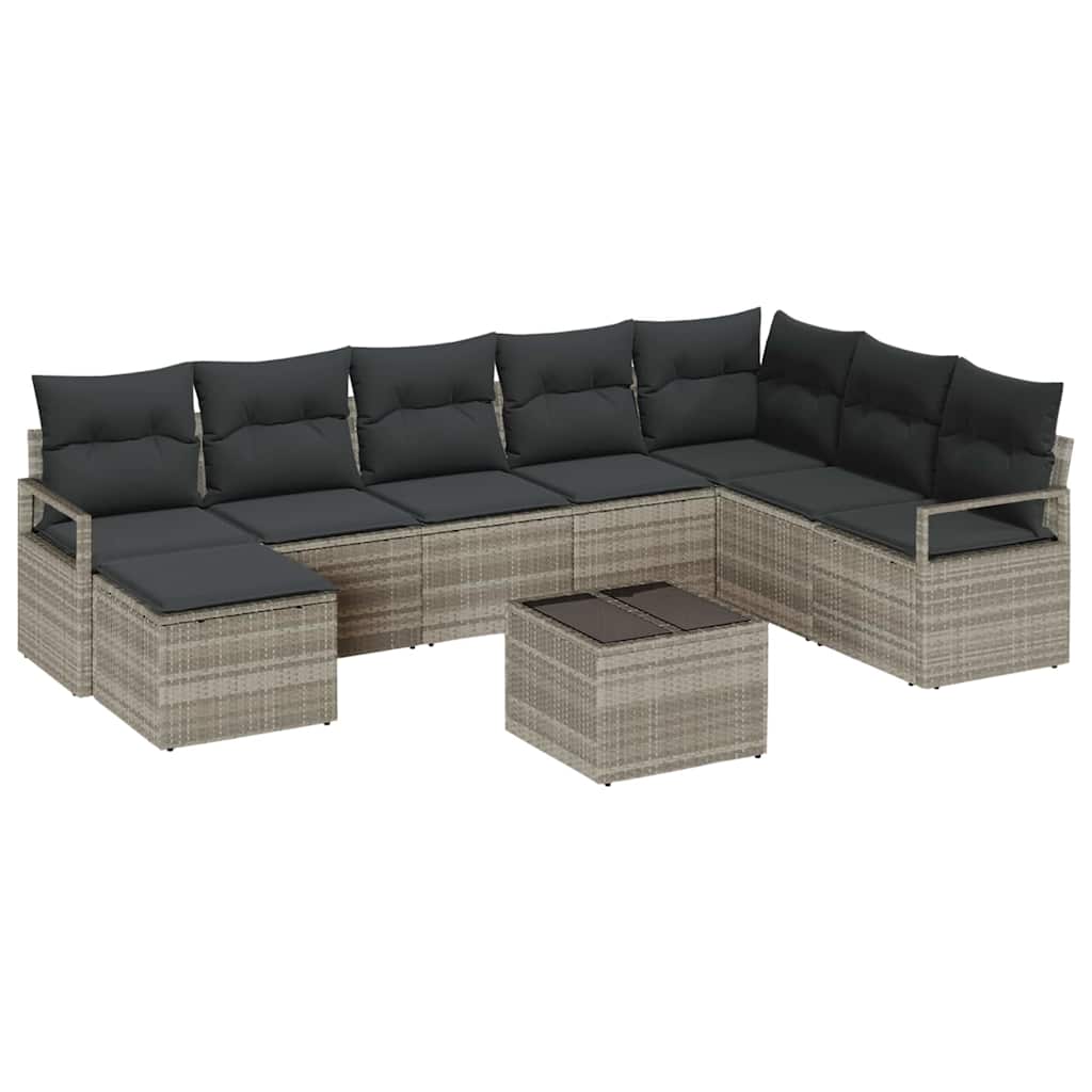 Ensemble de Canapés avec coussin 8 pcs Gris clair polyrotin