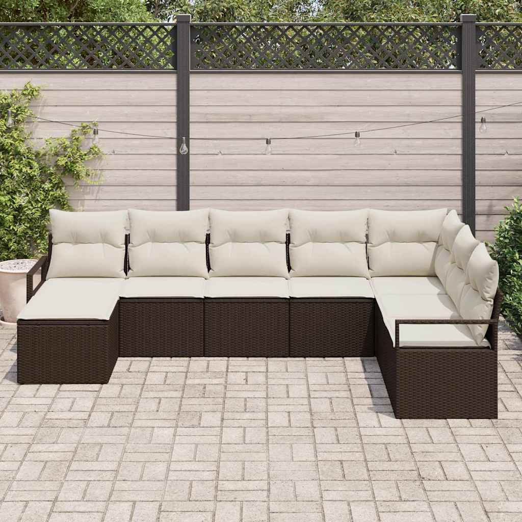 Ensemble de Canapés avec coussin 8 pcs Marron polyrotin