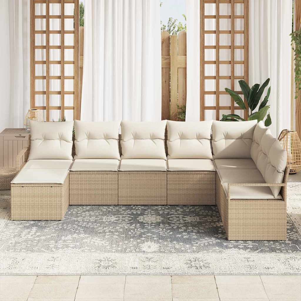 Ensemble de Canapés avec coussin 8 pcs Beige polyrotin