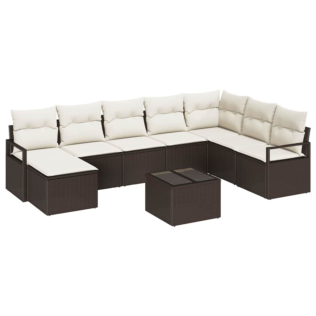 Ensemble de Canapés avec coussin 9 pcs Marron polyrotin